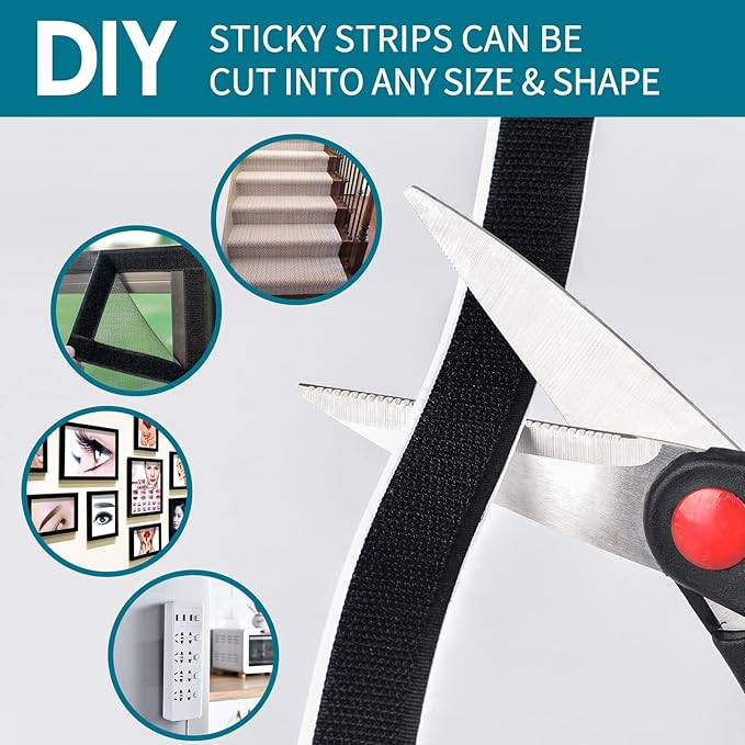 3/4 Inch x 82 Feet Black Heavy Duty Hook and Loop Tape, Double Sided, Picture Hanging, TV Accessories, Wall Adhesive
