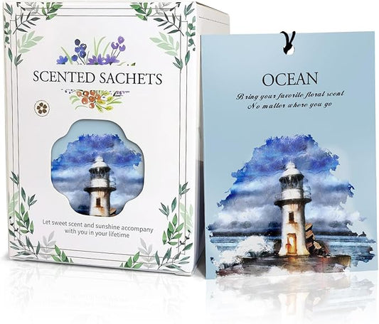 Ocean Scented Sachet Bags - 12 Pack Closet & Drawer Freshener, Long Lasting Odor Eliminator for Wardrobes, Cars & Storage, Home Fragrance Air Freshener Sachets