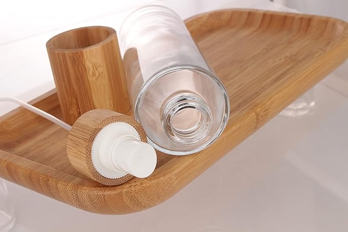 COSIDEA 12 pcs Empty 5oz /150ml bamboo lid clear glass spray bottle with fine mist despenser head for liquid perfume toiletries containers, toner bottles