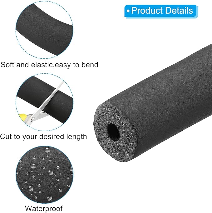 PATIKIL 70.9"L x 5/8"ID x 0.6"T Pipe Insulation Foam Tube, Water Pipe Insulation Tubing Heat Preservation for Plumbing Water AC Pipe Sprinkler Spigot, Black