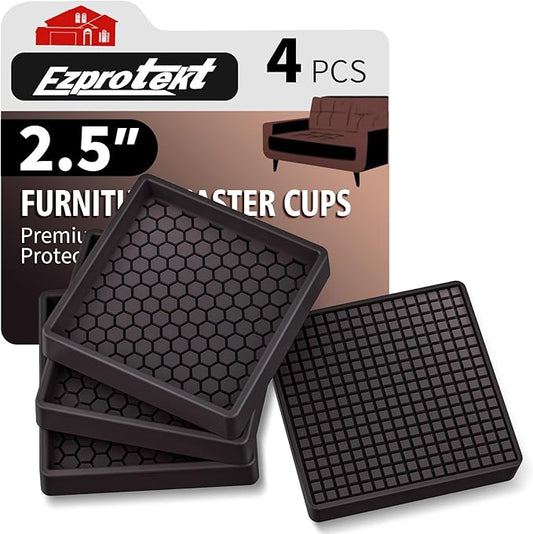 Ezprotekt Non Slip Furniture Pads, 4 Pcs 2.5" Rubber Caster Cups, Anti Skid Furniture Coasters for Hardwood Floors, No Slide Furniture Gripper, Floor Protector for Bed Couch Furniture Stoppers (Brown)