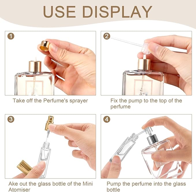 Domensi 90 Pcs 8 ml Empty Glass Perfume Bottles Bulk - Gold Refillable Cologne Spray Atomizer with Pump, for Travel, Skincare, Haircare, Cleaning & DIY Essentials