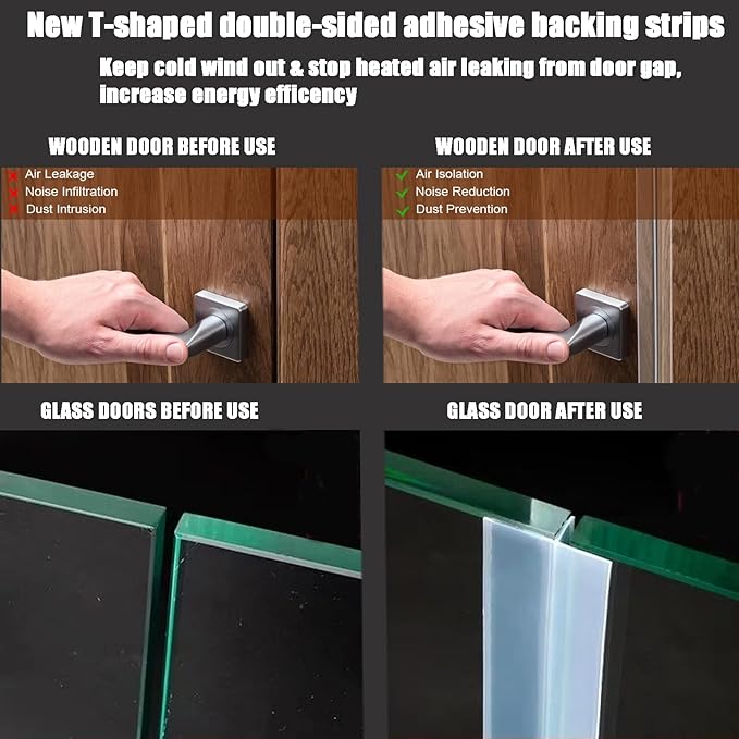 Upgrade T-Shaped Door Draft Stopper, Clear Silicone Seal Strip Weather Stripping for Side of Door Frame (1.97" Wide X 20 Ft Elder)