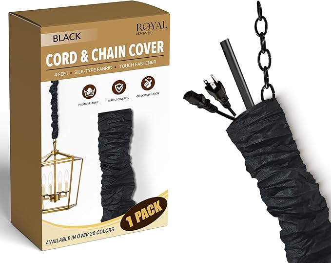 Royal Designs, Inc. CC-17-BLK Black Cord & Chain Cover 4' Silktype Fabric Touch Fastener, Black