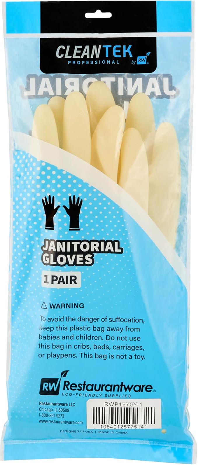 Restaurantware-Clean Tek Professional 22 Mil Medium Cleaning Gloves, 10 Pairs Of Long Cuff Gloves - No-Slip Grip, No-Powder, Yellow Latex Gloves For Kitchen Cleaning, Ideal For Washing Dishes