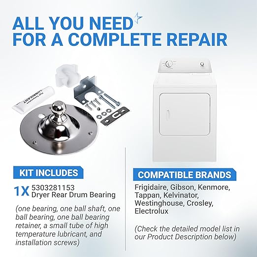 [Upgraded] BlueStars 5303281153 Dryer Rear Drum Bearing Kit - Compatible with Kenmore & Frigidaire Dryers - Replaces PS459829 AP2142648 131777700 PS1148434 134163400