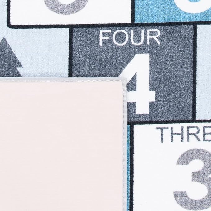 SAFAVIEH Washable Rug Kids Playhouse Collection - 3'3" Square, Grey & Blue, Slip Resistant & Easy to Clean, Ideal for Kids Room, Playroom, Nursery, Boys & Girls Room (KPH226F)