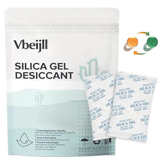 5 Gram (200 Pack) Color-Indicating Silica Gel Packets, Premium Food Grade Desiccant - Rechargeable Moisture Absorbers for Food Storage, Electronics, 3D Filament & Safes