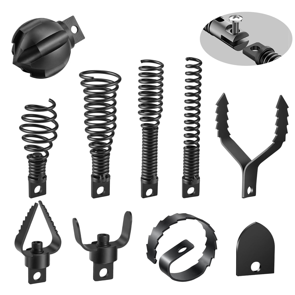 10-Piece Drain Snake Drill Attachment, Cutters Tackle Any - Image 1