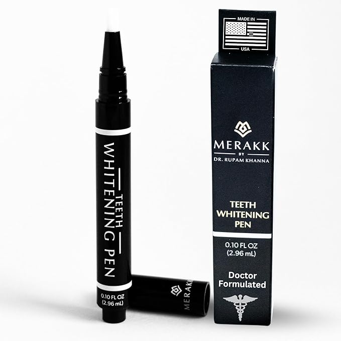 MERAKK Teeth Whitening Pen for Sensitive Teeth - Made in USA - Doctor Formulated Carbamide Peroxide Gel with Xylitol & Menthol - Enamel Safe Professional Teeth Whitener - Travel Size (0.10 FL OZ)