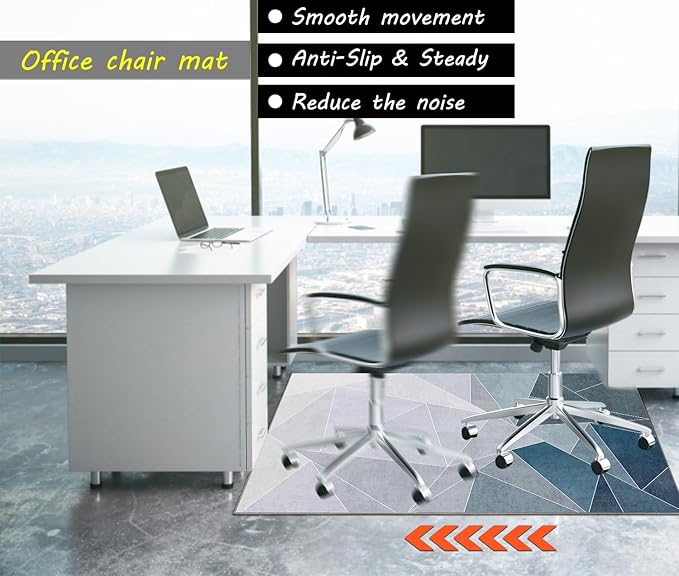 Office Chair Mat for Hardwood Floor,55"*35" Under Desk Mat, Computer Chair Rug,Anti-Slip Floor Protector for Low-Pile Carpet Home Office Blue Grey