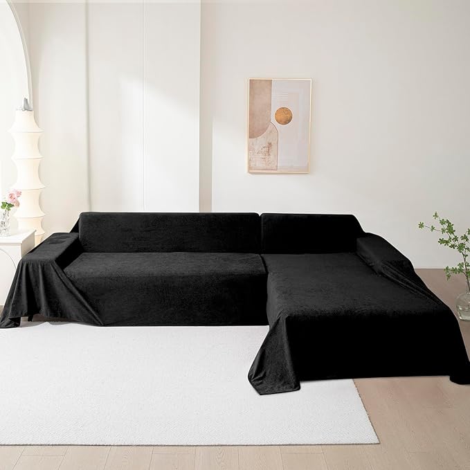 MEETSKY Couch Cover for 3 Cushion Sofa Washable, Cat Scratch Proof Sofa Covers, Furniture Protector Oversized L Shape Black Sofa Slipcovers Sectional Big Couch Covers for Dogs Pets, 71" x 150"