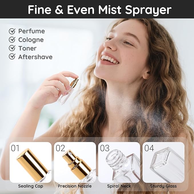 Segbeauty 40pcs 0.34oz Glass Travel Perfume Atomizer Refillable, Mini Glass Perfume Spray Bottle, 10ml Travel Cologne Sprayer with Dispensing Tool, Bulk Fine Mist Spray Bottles Fragrance Atomizer