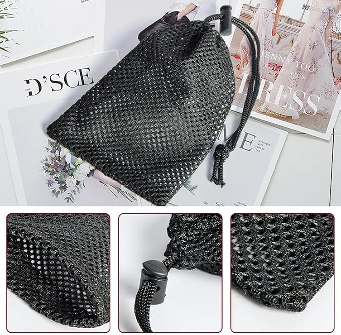 Mesh Bag, Small Nylon Mesh Drawstring Bag with Cord Lock, Black, 6 Pcs,3.9x5.9 Inch for Travel Stuff Bags, Cleansing Supplies