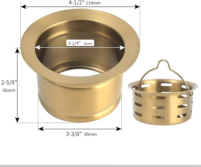 LQS Gold Extended Sink Flange with Deep Basket Strainer, Deep Garbage Disposal Sink Flange for Kitchen Sink, Fit for 3-1/2 Inch Standard Sinks Drain Hole