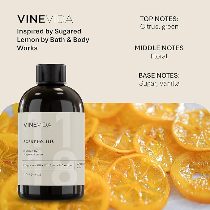 VINEVIDA [4oz] Sugared Lemon Fragrance Oil for Candle Making - Made in USA Candle Oil Scents - Scents for Soap Making