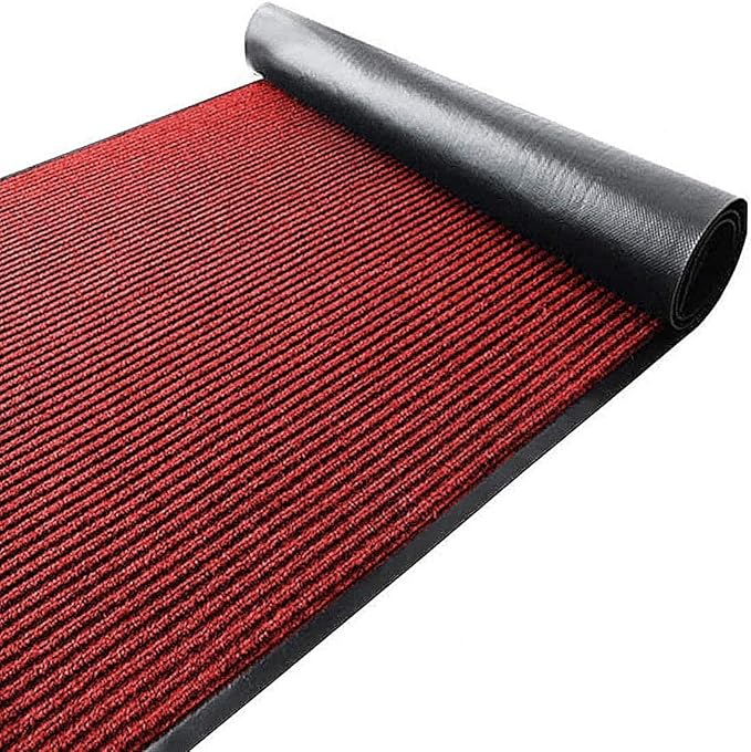 TANYOYO 3' X 10' Commercial Grade Door Floor Mat Brush Step Entrance Mat Vinyl Backed Utility Doormat Heavy Duty Floor Rugs Commercial Outdoor Carpet Indoor Outdoor Entrance Mat， red