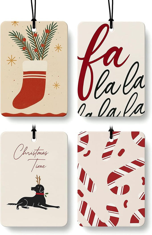 Christmas Car Air Freshener 4 Pcs, Dog Lover Gifts, Vintage Xmas Stocking Candy Cane Hanging Air Freshener for Cars Closet Drawer Books, Christmas Car Accessories Mirror Decor for Women Men