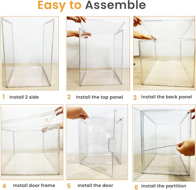 XXX-Large Clear Stackable Acrylic Display With Lid & Magnetic Door - 2-Tier Adjustable Shoe Box Case 11.8'' X 9.8'' X 15.7''Organizer For Boot, Sneakers, Collectibles, Figures, Purses | 1-Pack