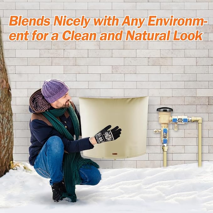 Backflow Preventer Pipe Insulation Cover (5°F) - Irrigation Sprinkler Valve Insulated Pouch - Water Well Pump Cover - Sturdy 5 Layers for Winter Freeze Protection, 70" W x 60" H, Beige