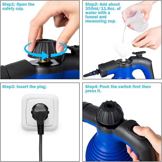 GOFLAME Steam Cleaner 1050W Handheld Multi-Purpose Powerful Steam, Sanitizer, Steamer, Steam Iron, Remove Stains/Grease from Bathroom, Kitchen (Blue)