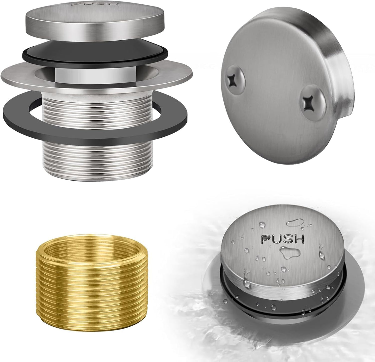 Tip-Toe Bathtub Drain Kit with Two-Hole Overflow Plate, Premium - Image 1