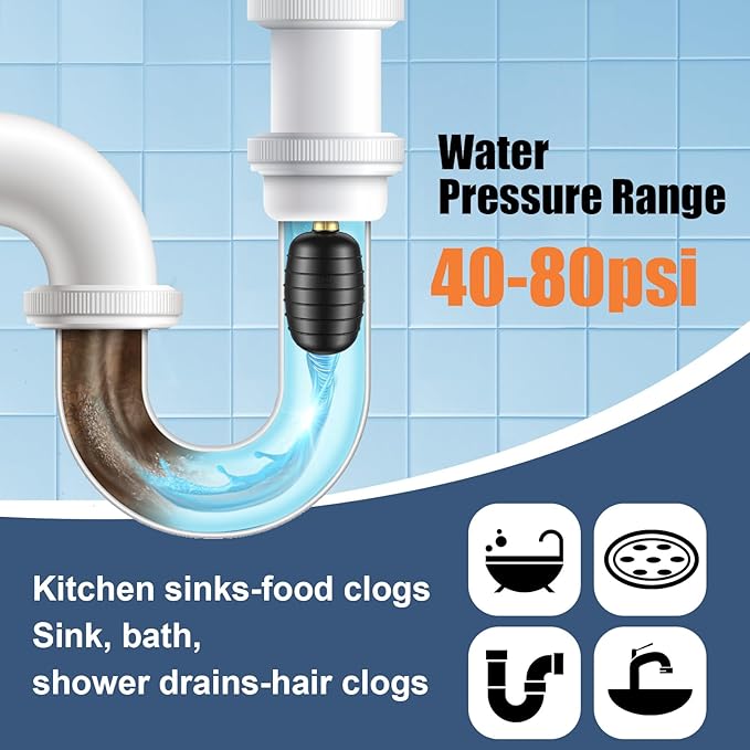 Large Drain Cleaning Bladder Fits 4" to 6" Pipes, Rubber Drain Bladder Unclogger for Bathroom Sinks, Showers, Swimming Pool Drains, Kitchen Sinks and Main Drains