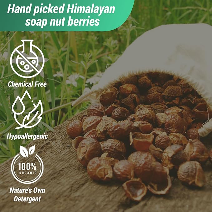 Cure Wid Pure Organic Soap Nuts Deseeded 1lb/450g With 2 Wash Bag Approx 180 Loads,Eco-friendly Soap Nuts Laundry Detergent,Chemical & Fragrance-free Organic Soap Berries Non-toxic Laundry Detergent