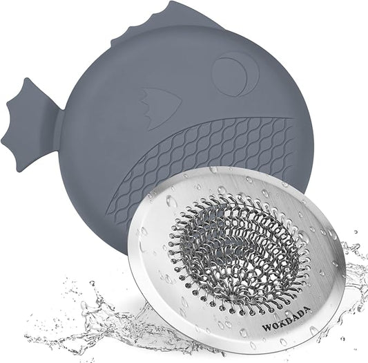 Bathtub Drain Hair Catcher, Wokdada Fast Drainage Shower Drain Hair Catcher, Reversible 304 Stainless Steel Drain Protector with Silicone Stopper for Bathroom