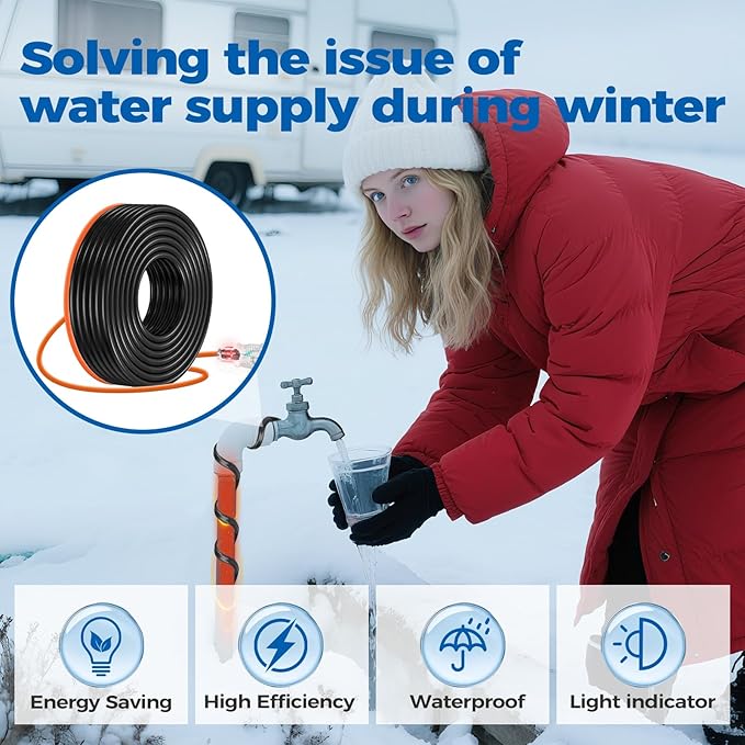 Pipe Heating Cable 6FT (3FT-200FT) for Metal & Plastic Water Pipes - Freeze Protection up to -40°F, 5W/FT 120V Heat Tape to Keep Water Flowing