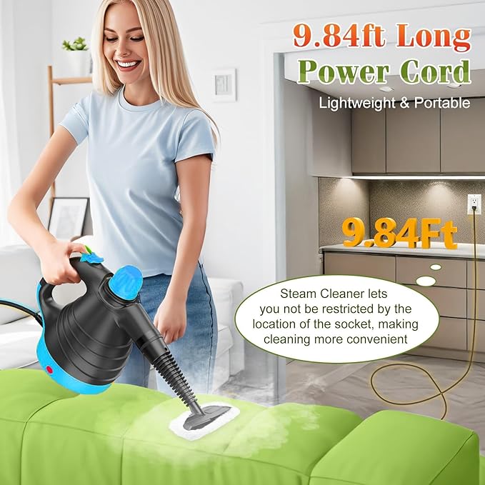 Handheld Steam Cleaner - 275°F High Temperature Fast Heating Multi-Purpose Portable Deep Steam Cleaner for All Surfaces With 9pcs Accessories, 100% Chemical-Free Steamer for Cleaning Home Car Grout
