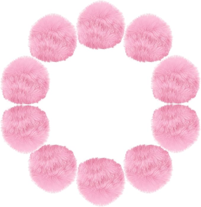 uxcell 3.5 Inch Faux Fur Pom Pom Balls, 10 Pcs Pink Fluffy Soft Faux Fur Pom Poms for Hats with Elastic Loop for DIY Knitting Hats Keychain Scarves Gloves Bags Shoes Accessories