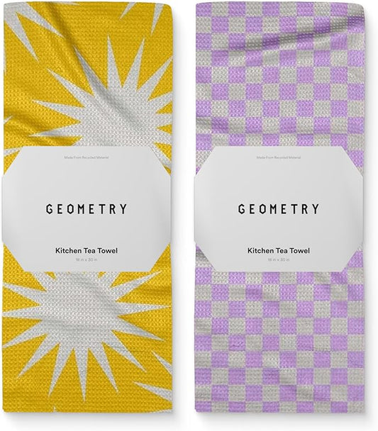GEOMETRY Spring Kitchen Towels - Quick Dry Microfiber Cloth Spring & Summer Dish Towels for Kitchen Drying - Premium Quick Dry Towel - Lilac Sunburst, 18" x 30" - 2-Pack