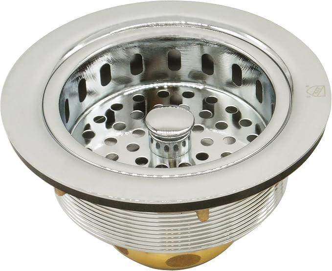Westbrass D2165-05 Post Style Large Kitchen Basket Strainer with Waste Disposal Flange and Stopper, Polished Nickel