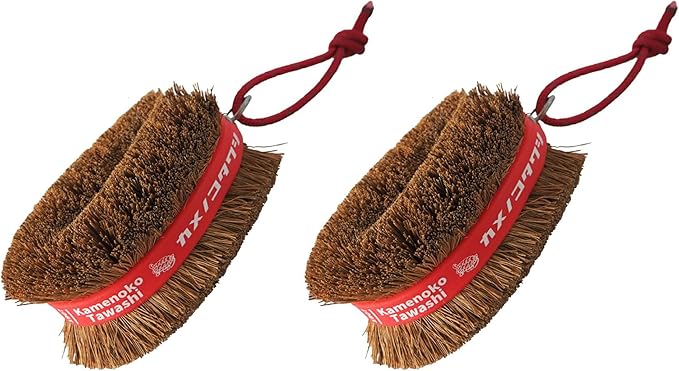 Natural Palm Tawashi OBI - Set of 2 - Red - Premium Coconut Fiber - Scrubber for Cleaning Kitchen, Bath, and Shoes - Made in Japan