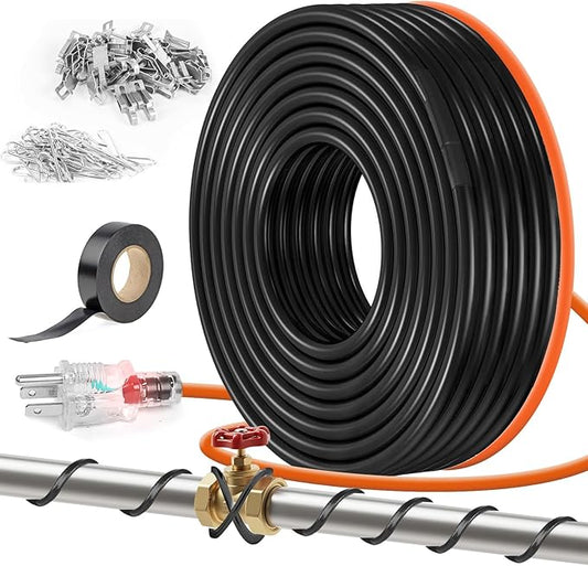70FT（3FT-200FT） Pipe Heating Cable for Pipe Freeze Protection, Heat Cable for Water Pipes(Metal and Plastic), Pipe Heat Tape Keeps Water Flowing at -40°F 5w/ft, 120V Plumbing fixture