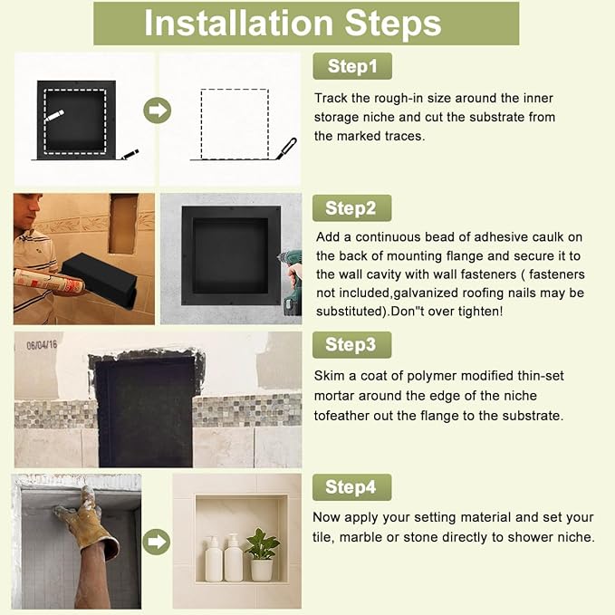 Suteck 16" x 16" Shower Niche Ready for Tile,Single Shelf Square Niches, Niche for Showers Bathroom Storage, Recessed Wall Box