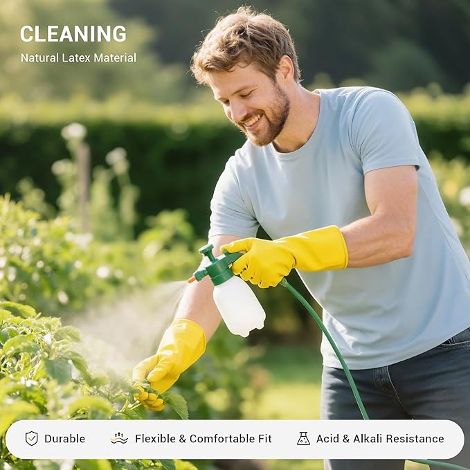 3 Pairs Rubber Dishwashing Gloves, Reusable Household Cleaning Gloves for Women Men, Kitchen and Bathroom Cleaning, Gardening, Pet Care, Extra Thickness, 20 Mil, 13", Heavy Duty, Non-Slip, S