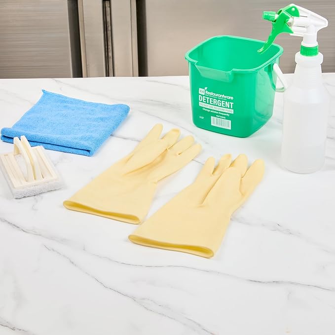 Restaurantware-Clean Tek Professional 22 Mil Large Cleaning Gloves, 10 Pairs Of Long Cuff Gloves - No-Slip Grip, No-Powder, Yellow Latex Gloves For Kitchen Cleaning, Ideal For Washing Dishes