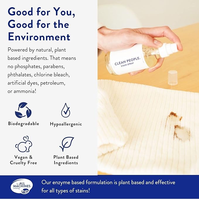 Clean People Ultra Concentrated Laundry Detergent Strips Fragrance Free & Stain Remover Spray- Plant-Based, Eco Friendly Laundry Detergent 32ct & Stain Spray 4oz (2 Pack)
