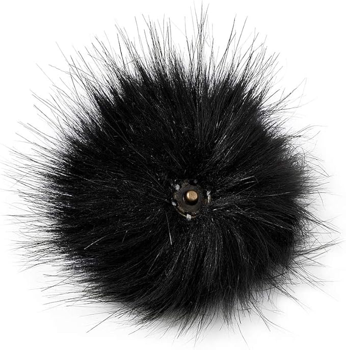 Beadthoven 1Set Faux Fur Fluffy Pom Pom Ball with Press Button for Knitting Hat Crocheted Hats Shoes Scarves Bag DIY Handmade Accessories 10cm Black