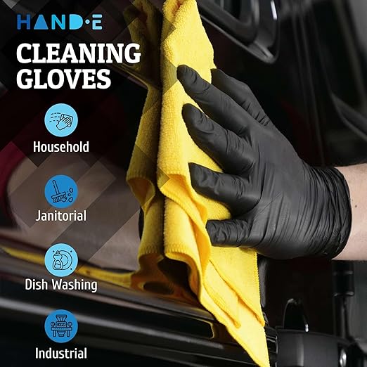 Hand-E Touch Black Nitrile Medical Gloves - Extra Thick 5 Mil, Disposable, Medium, 200 Count - Surgical, Latex Free, Powder Free Exam Gloves