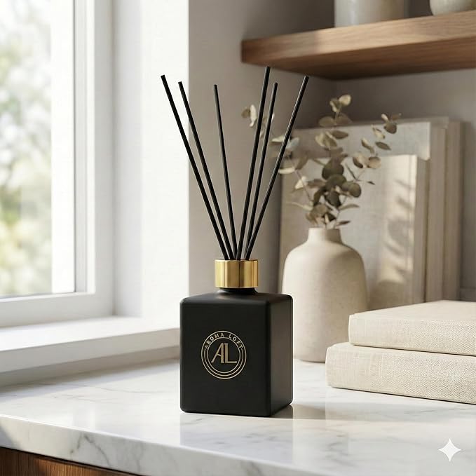 Reed Diffuser - Fragrance Diffuser for Home - 5 oz. Oil Diffuser Sticks - Bathroom Diffuser Set- Oil Diffuser Reeds - Scent Sticks in Oil-Office Smell Good Stuff (Black, Cashmere Vanilla)