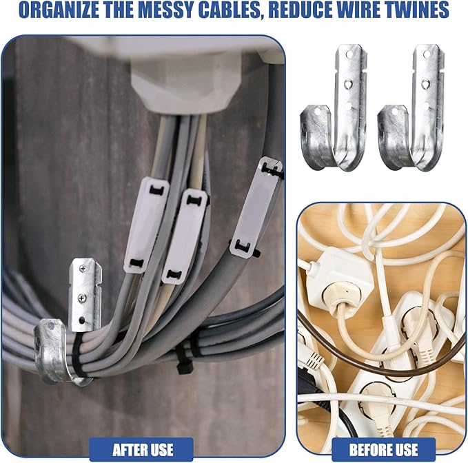 100 Pcs 2-Inch Cable Support, J Hooks Heavy Duty Galvanized Steel Cable Hook Wire Management J Hooks for Attaching Wall Mounting to Vertical Surfaces, Silver