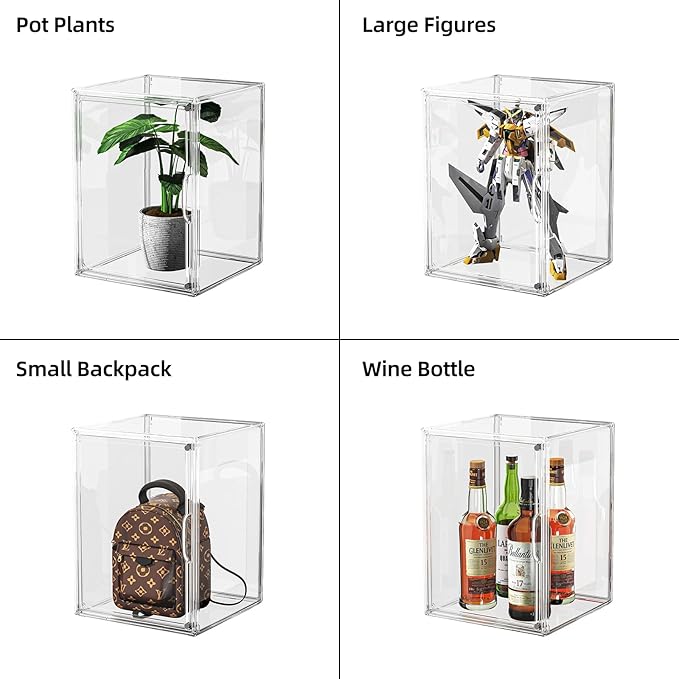 Clear Acrylic Display Case, Large Stackable Storage Bins Magnetic Attraction Lids, 1 Pack Acrylic Box Showcase for Collectibles, Figures, Cosmetic, Purse, Handbag, Wallet, 10.7x8.6x14.2 inch