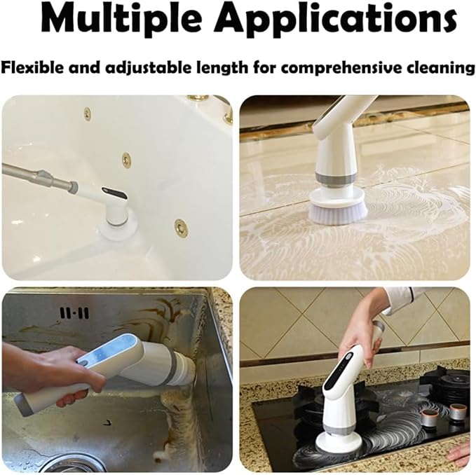 Electric Turn Scrubber, 2025 New Bathroom Scrub Brush with Adjustable Handle, Dual Speed Rotary Drivers, Cordless Shower Floor Brushes for Cleaning Grout, Corners, Crevices