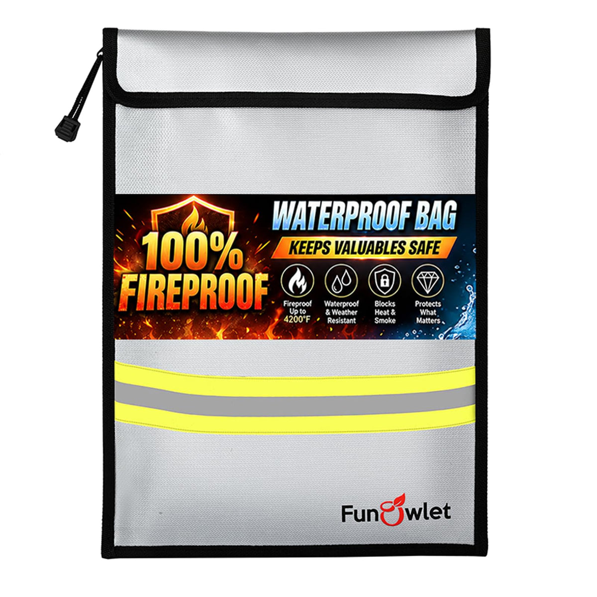 Fireproof Waterproof Money Document Bag, 15" x 11" Gray - Image 1