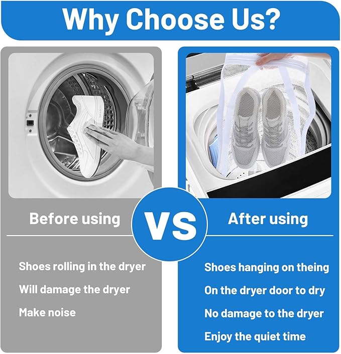 2Pcs Shoe Washing Machine Bag, Laundry Shoe Bag for Washer and Dryer, Reusable Sneaker Wash Dry Net Bags with Strap And Zipper Shoes Dryer Bags Laundry Accessories14.9 x16.5 Inch