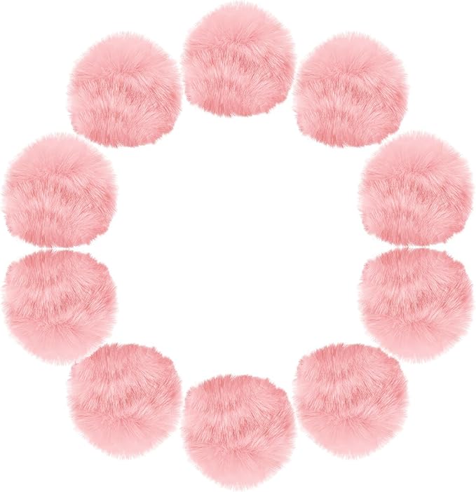 uxcell 3.5 Inch Faux Fur Pom Pom Balls, 10 Pcs Piggy Pink Fluffy Soft Faux Fur Pom Poms for Hats with Elastic Loop for DIY Knitting Hats Keychain Scarves Gloves Bags Shoes Accessories