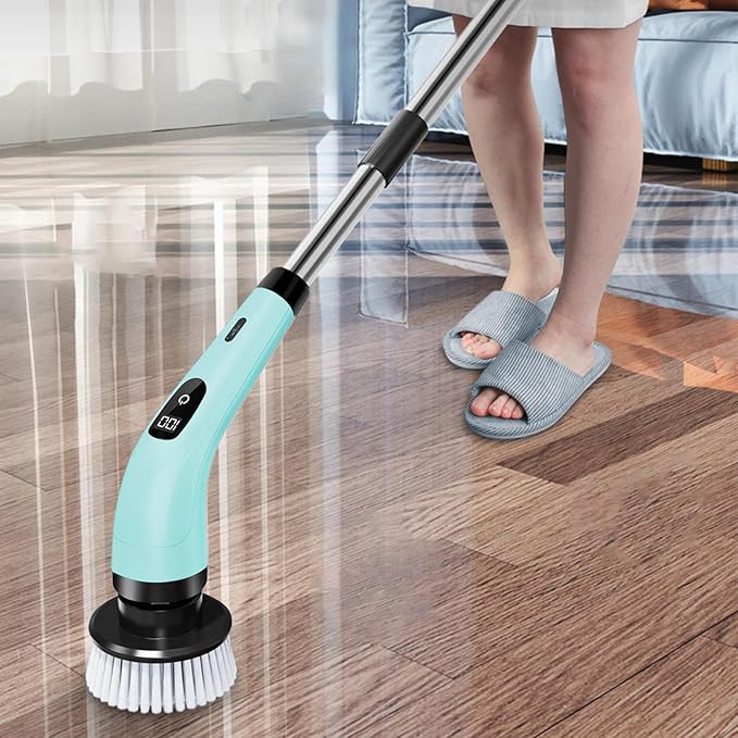 Electric Spin Scrubber, Cordless Bathroom Scrubber, Electric Brush Cleaner, 370 RPM USB Rechargeable Scrubber with 3 Replaceable Brush Heads, 2 Adjustable Speeds Bathroom